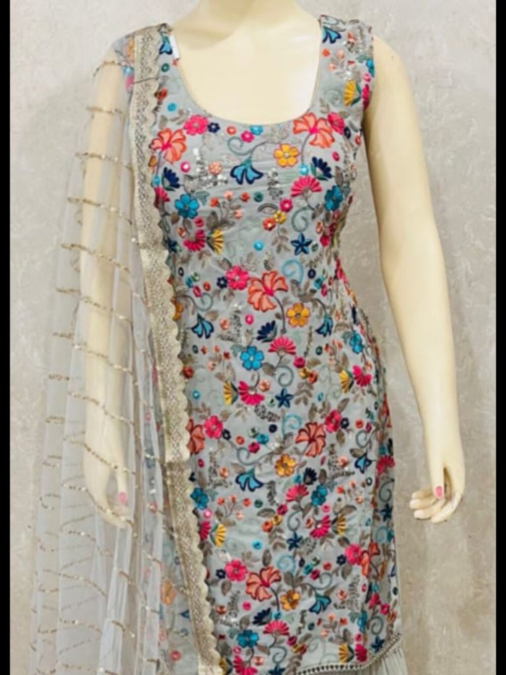 Floral Gray Sharara